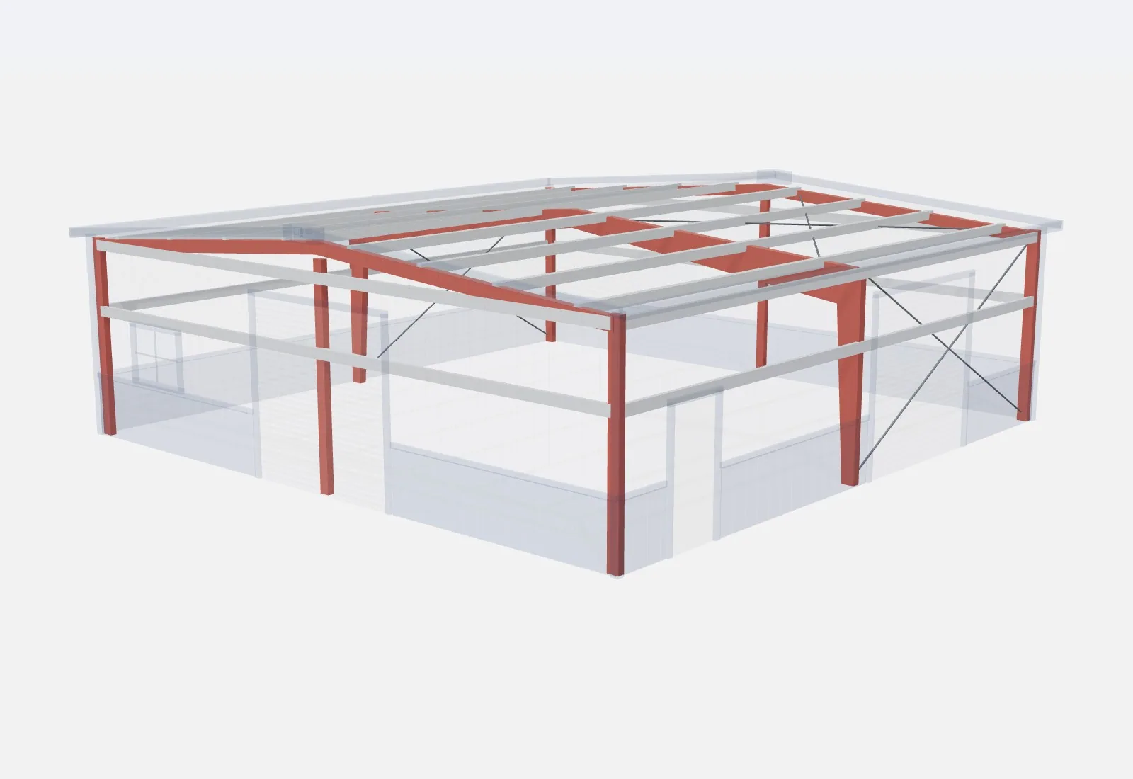 40x40x12 metal building – red iron steel frame
