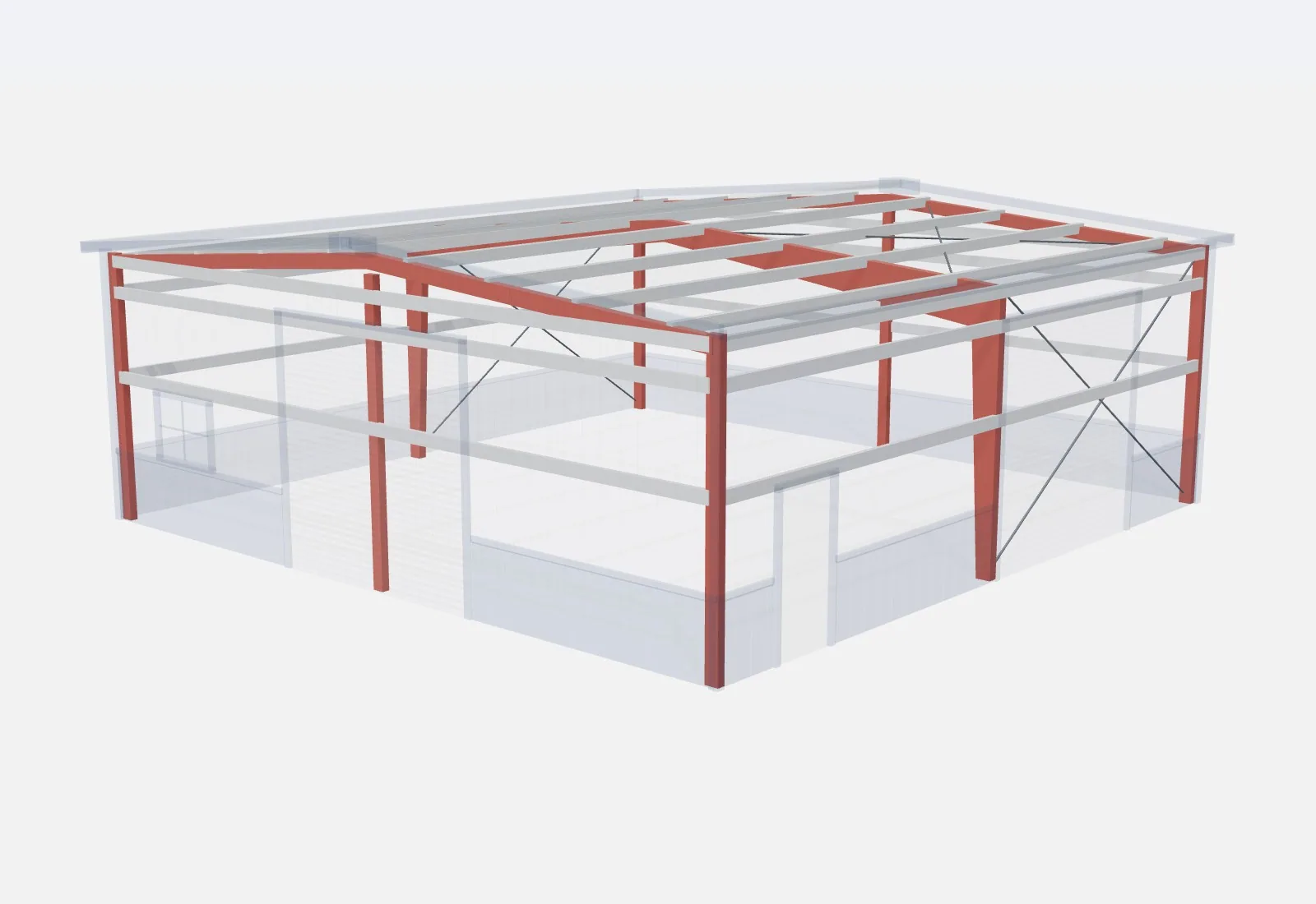 40x40x14 metal building – red iron steel frame