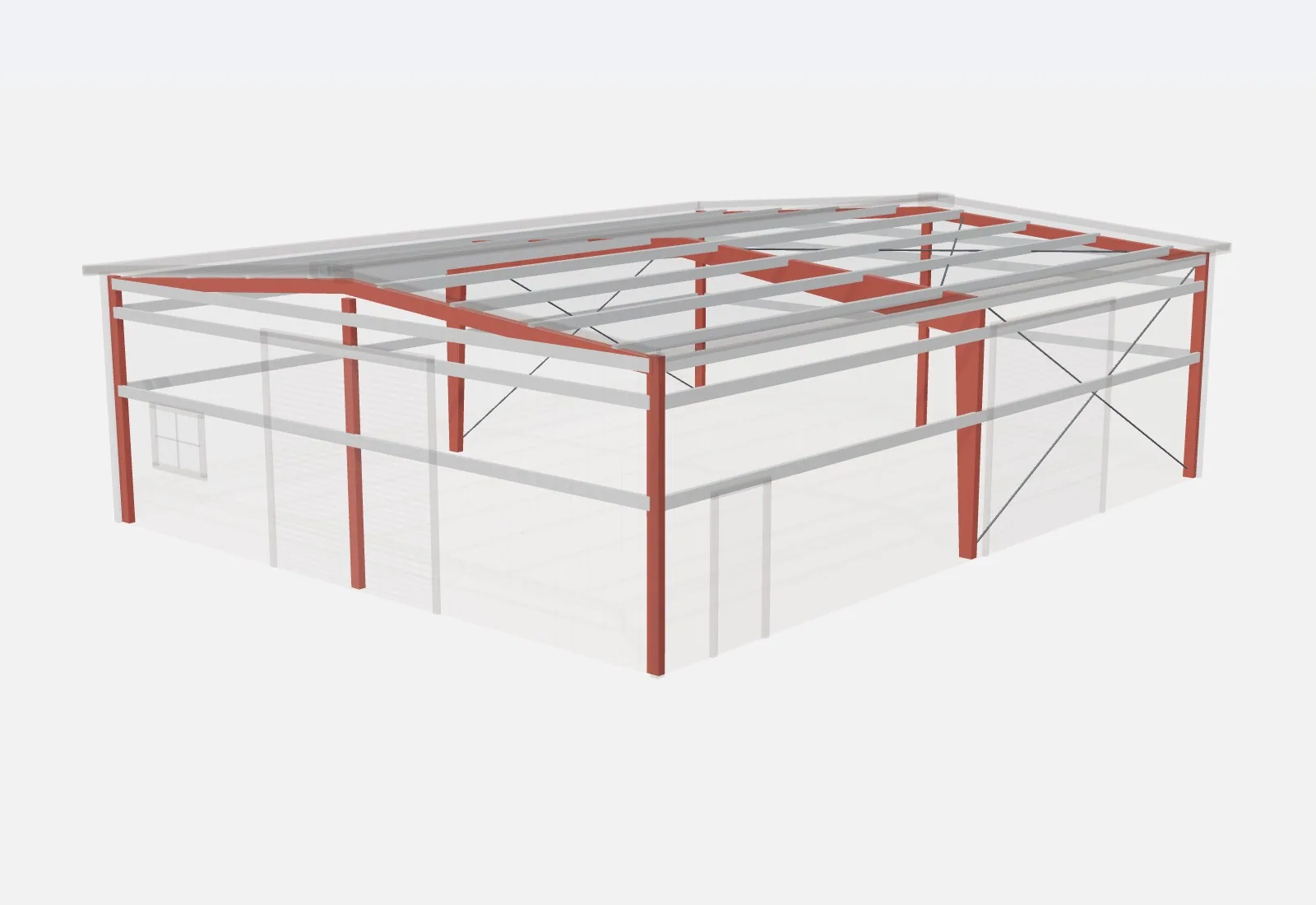 40x50x14 metal building – red iron steel frame