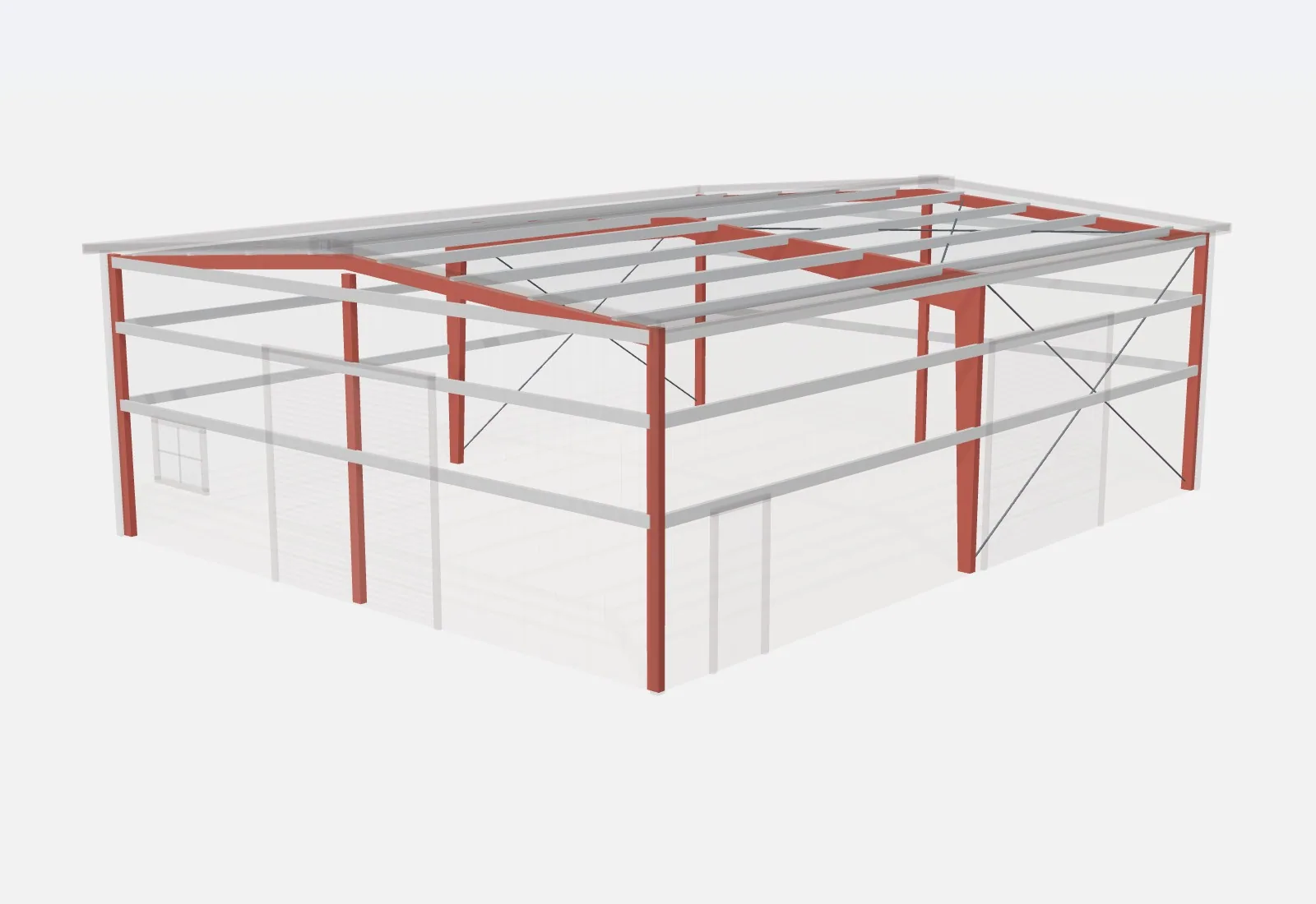 40x50x16 metal building – red iron steel frame