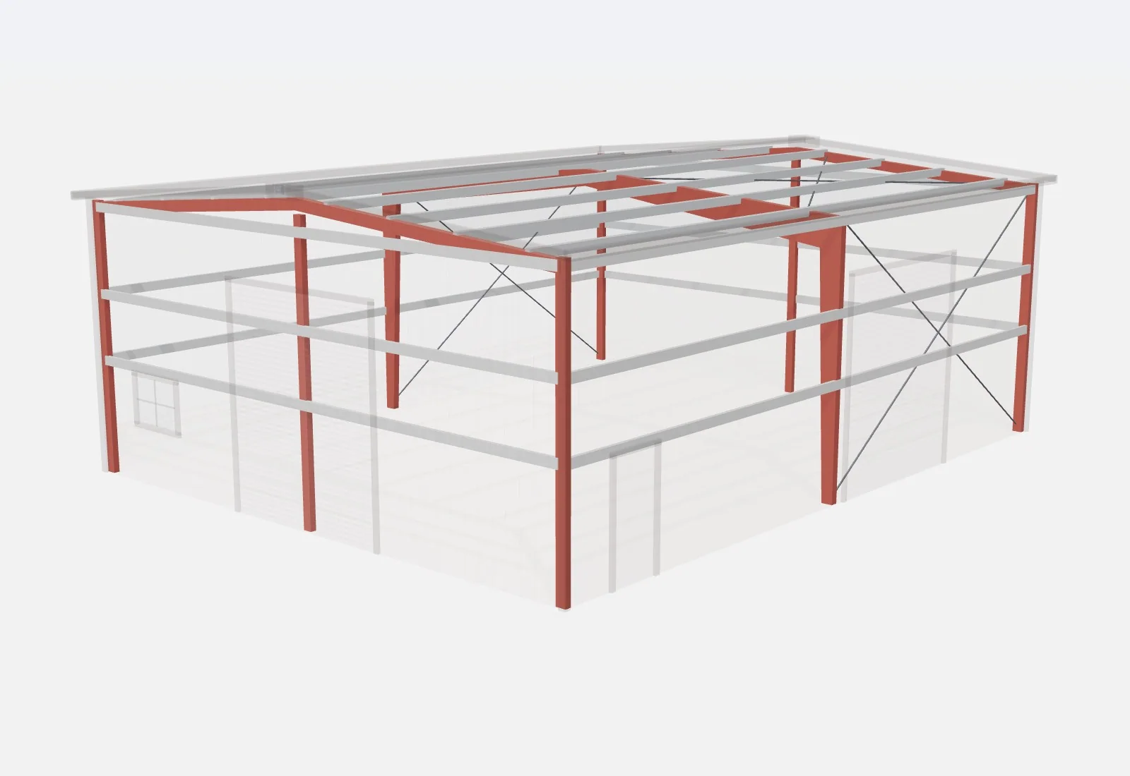 40x50x18 metal building – red iron steel frame