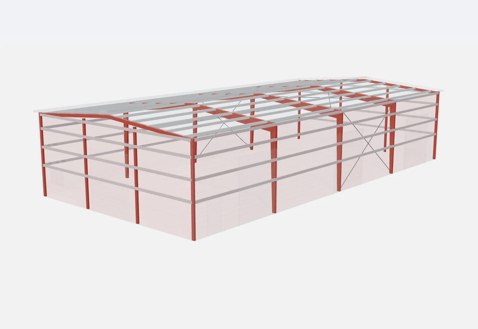 50x100x20 metal building – red iron steel frame